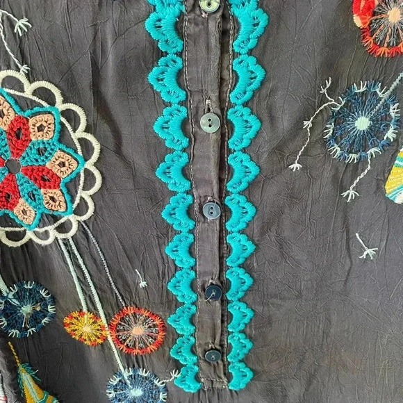 Size Small Johnny Was Dream Catcher Silky Embroidered Tunic 3/4 Sleeve - Picture 3 of 9